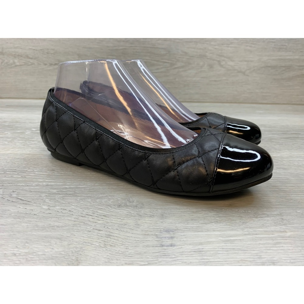 Vionic Women's Black Quilted Patent Cap Toe Ballet Flats Shoes 7 W Shoes